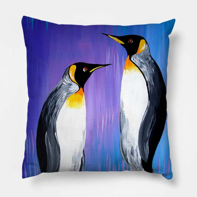 Blue, Purple and Penguins Pillow by SheerJoy