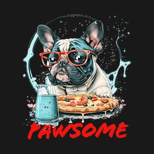 French Bulldog Wearing Glasses Eating Pizza T-Shirt