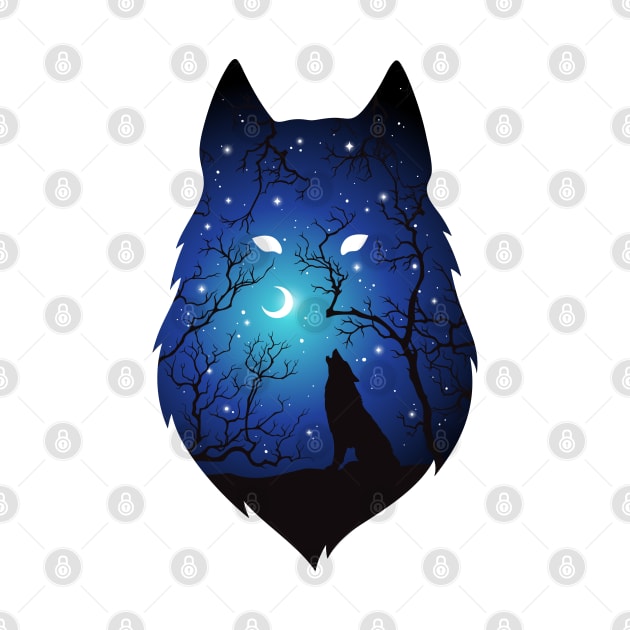 Wolves with blue sky and moon by stark.shop