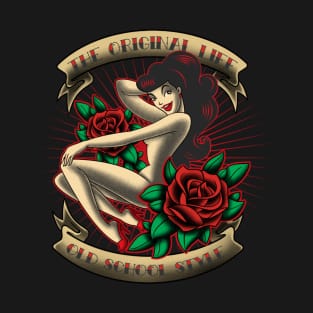 Pinup and Roses. Old School Style T-Shirt