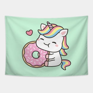 Cute Little Unicorn Loves Doughnut Tapestry