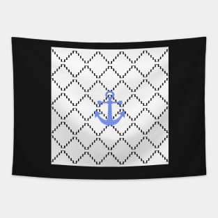 Abstract geometric pattern - black and white - blue anchor Tapestry