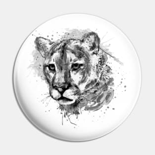 Watercolor Portrait - Black and White Cougar Head Pin