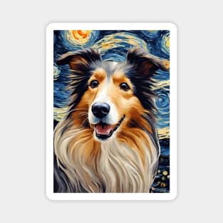 Adorable Collie Dog Breed Painting in a Van Gogh Starry Night Art Style Magnet