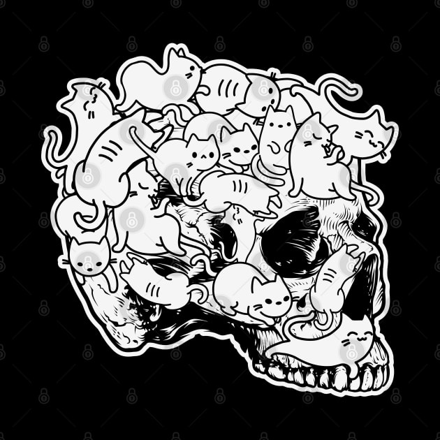 Doodle Cat Skull Nu Goth Aesthetic Waccan Halloween Gift by BadDesignCo