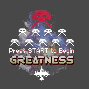 Press Start to Begin Greatness Retro Galaxy Arcade Gaming T-Shirt