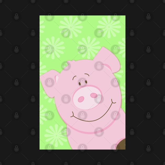 Cute Happy Pig - Green by JessDesigns