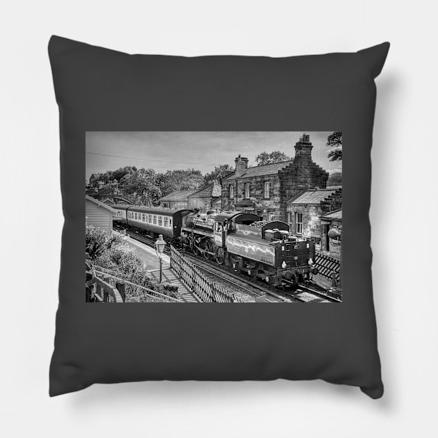 Goathland Station - Black and White Pillow by SteveHClark