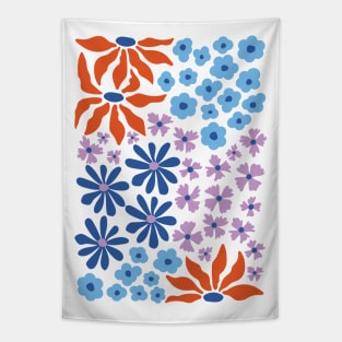 Red Blue Lilac Whimsical Flowers Tapestry