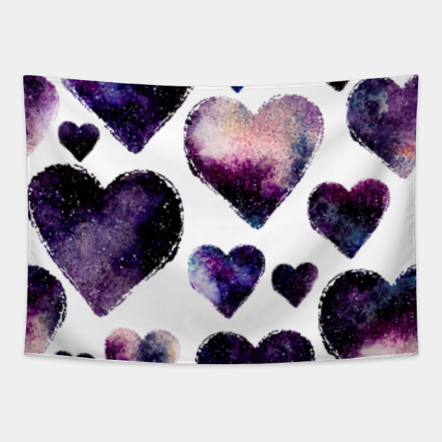 Galaxy Watercolor Abstract Hearts Pattern Watercolor Heart Purple Tapestry Teepublic