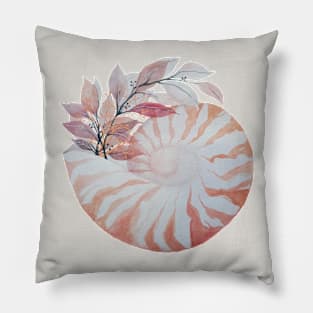 Watercolor Botanical Arrangement with Nautilus shell Pillow
