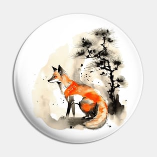 Fox Painting Kitsune Japanese art Sumie Pin