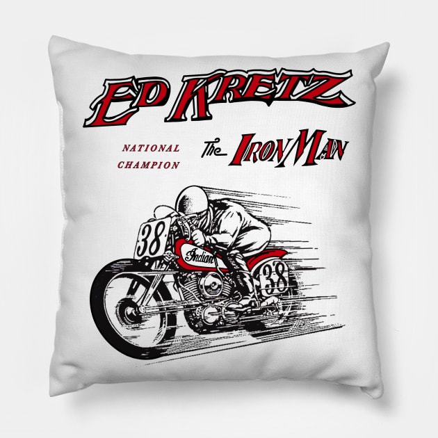 The Legendary Motorcycle Racer The iron Man Ed Kretz Pillow by MotorManiac