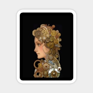 Cool Rusty Gears and Flowers Pretty Girl Steampunk Magnet