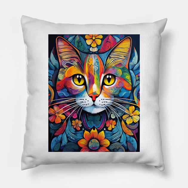 Copy of vibrant and colourful cat art design Pillow by clearviewstock