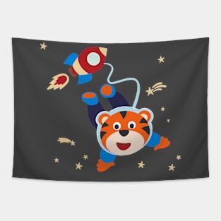 Space tiger or astronaut in a space suit with cartoon style Tapestry