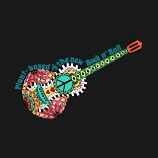 Cool Retro Guitar Design for Plant-based Vegetarian Vegan T-Shirt