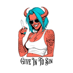 Marijuana 420 Funny Devil Woman Give In To Sin Weed Stoner T-Shirt