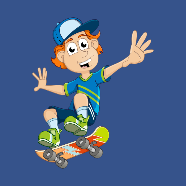 Colourful illustration of a boy on a skateboard. by Stefs-Red-Shop