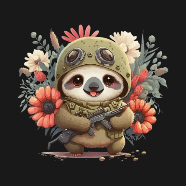 The flowery soldier as a sloth armed and ready for peace by EUWO