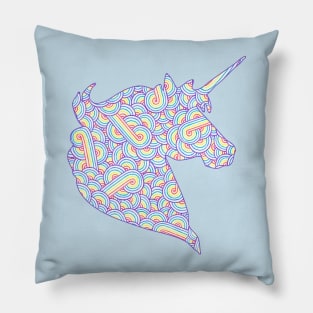 Rainbow and white swirls doodles Unicorn head Pillow