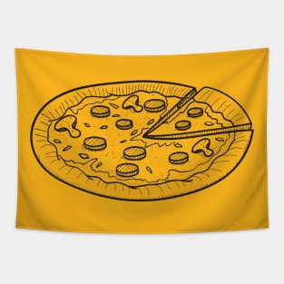 Cute Fresh Pizza Drawing Black Tapestry