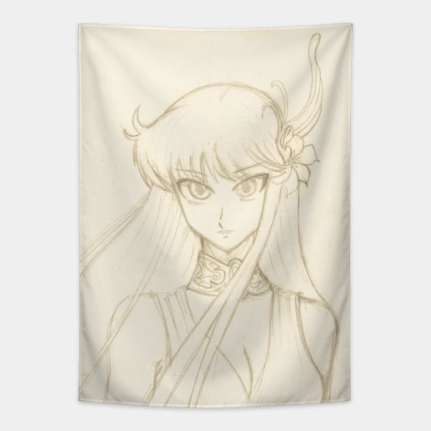 saori the athena goddess sketch Tapestry by jorge_lebeau