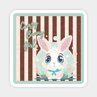 cute rabbit, "crazy bunny girl" quote, fabric like print, pastel colors Magnet