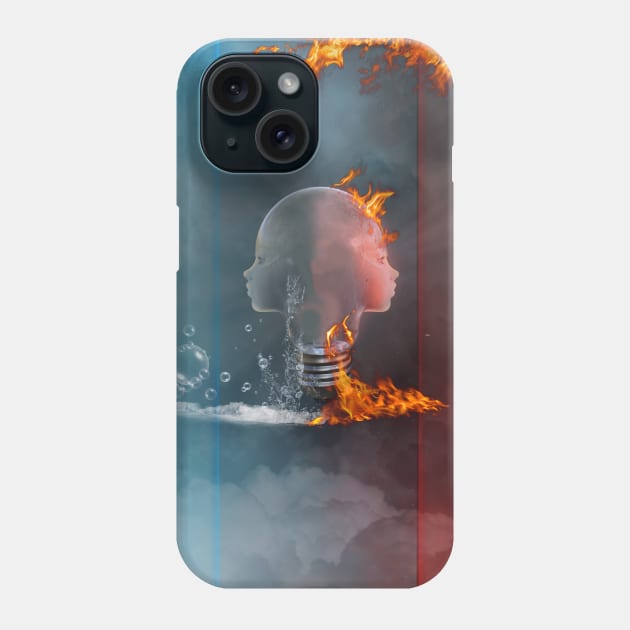 Awesome lightbulb face with fire and water Phone Case by Nicky2342