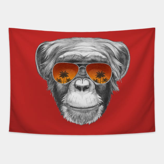 Monkey with mirror sunglasses Tapestry by AnimalsFashion