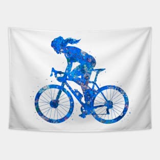 Road biker watercolor blue Tapestry