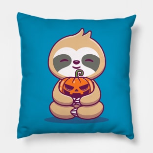 Cute Sloth Hug Pumpkin Halloween Cartoon Pillow