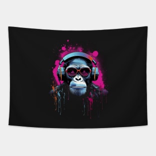 Colorful Chimpanzee 2D Ink and Paint Splashes - Street Art Graffiti Style Print Tapestry