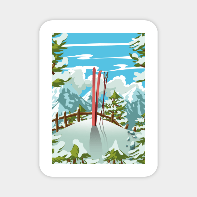 Cartoon ski landscape Magnet by nickemporium1