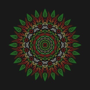 Gothic Stained Glass Leaves Mandala Pattern T-Shirt