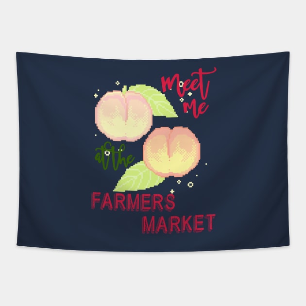 Meet me at the farmers market - pixel peach japanese Tapestry by papillon