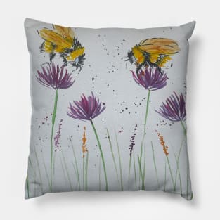 Bumble bees and Purple Flowers Pillow