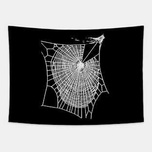 Fun Hand Drawn Spooky Halloween Spiders Web White Tapestry