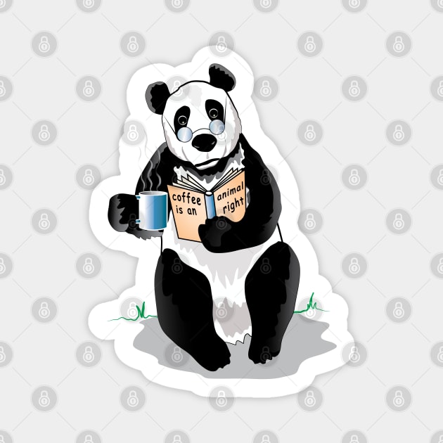 Panda Drinks Coffe And Reading Book Magnet by ArticArtac