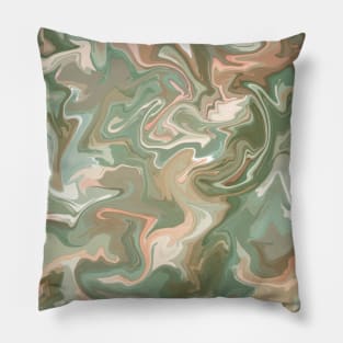 Desert Sage Silk Marble - Light Sage Green, Peach, and Off White Liquid Paint Pattern Pillow