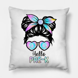 Hello Pre-K Messy Hair Bun Girl Back To School First Day Pillow