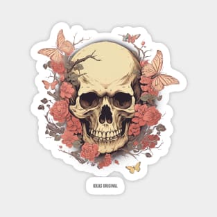 "Floral Whispers: A Skull Adorned with Flowers and Butterflies" Magnet