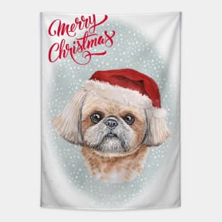 Shih Tzu Merry Christmas Santa Dog Tapestry