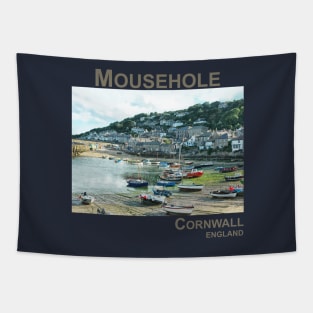 Mousehole, Cornwall, England UK fishing harbour boats art Tapestry