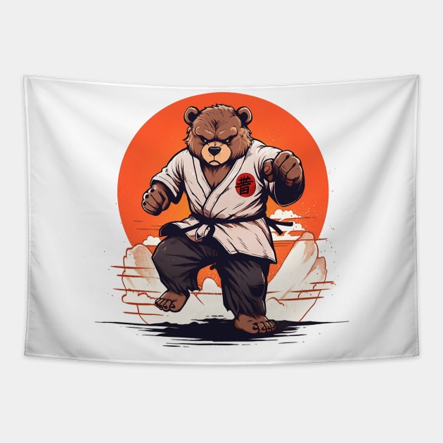 karate bear Tapestry by lets find pirate