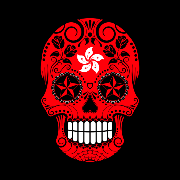 Hong Kong Flag Sugar Skull with Roses by jeffbartels