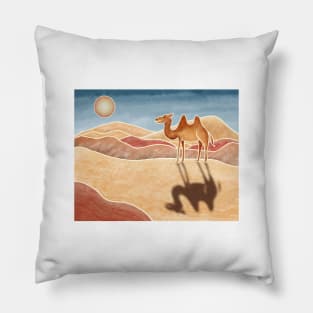 Camel in the Desert, Batik silk painting style Pillow