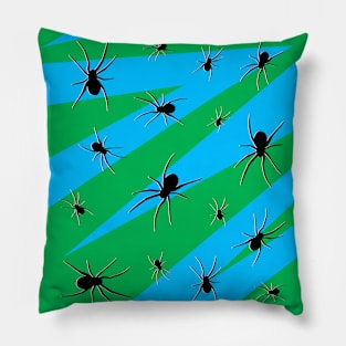 Halloween Spider Pattern Green and Blue Pillow