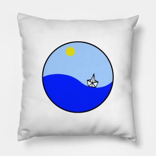 Paper boat Sailing in the ocean Pillow