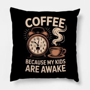 Funny Coffee Alarm Cat Design For Tired Parents And Caregive Pillow